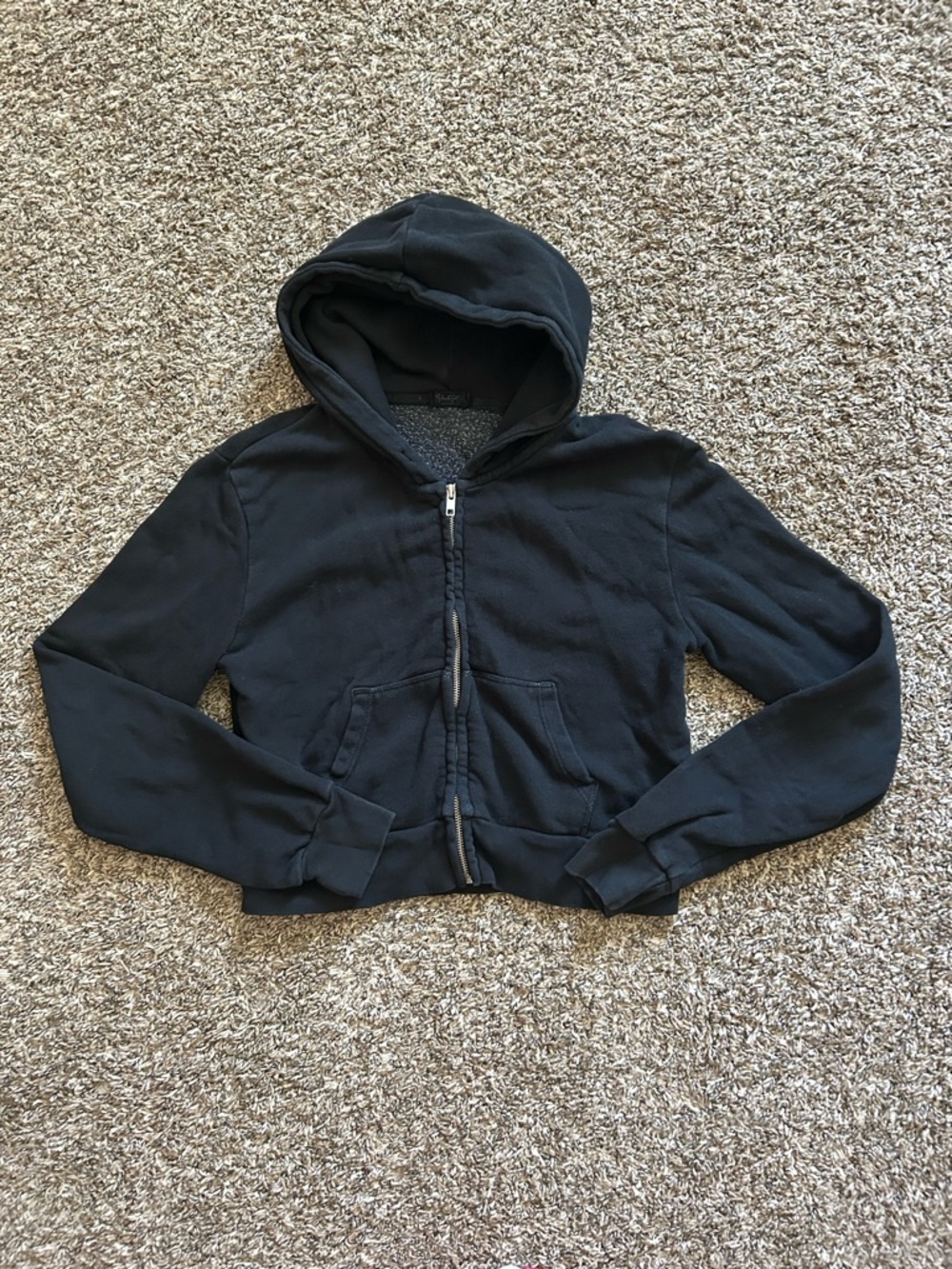 Women's Black Zip-Up Cropped Hooded Sweatshirt